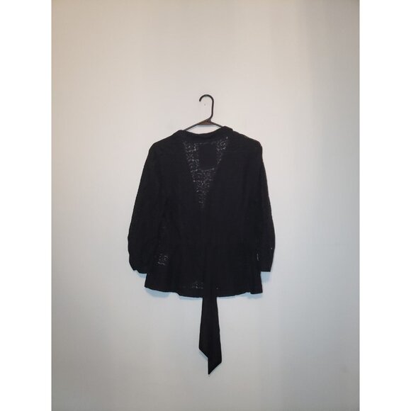 Decree Womens L Blazer Black Floral Lace 3/4 Sleeve Semi Sheer Button NWT - Picture 2 of 6
